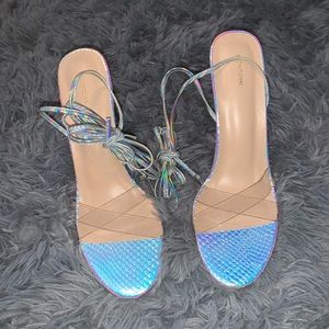 Holographic Clear Heel Ankle Tie Sandal